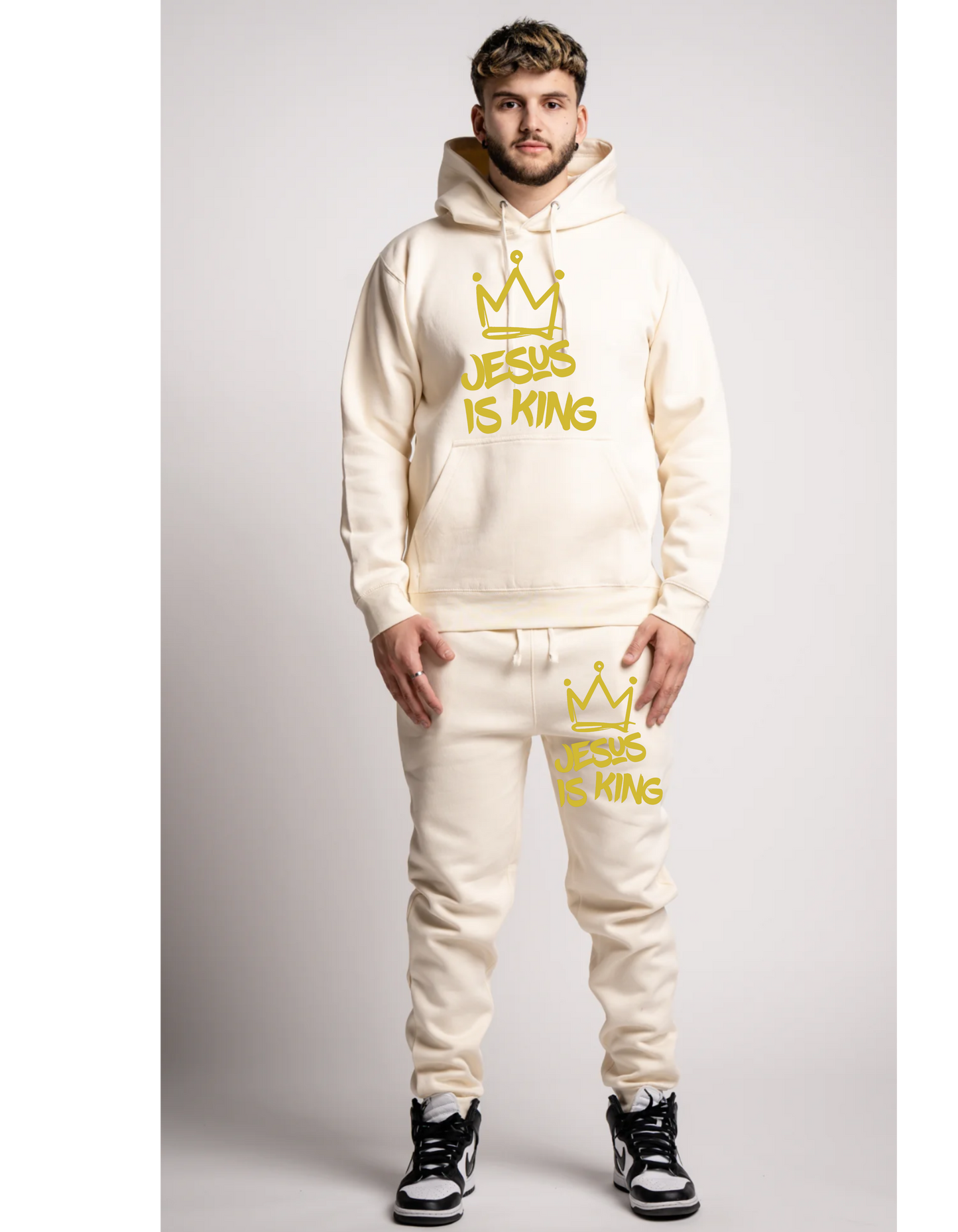 CREAM AND GOLD JESUS IS KING SWEATSUIT