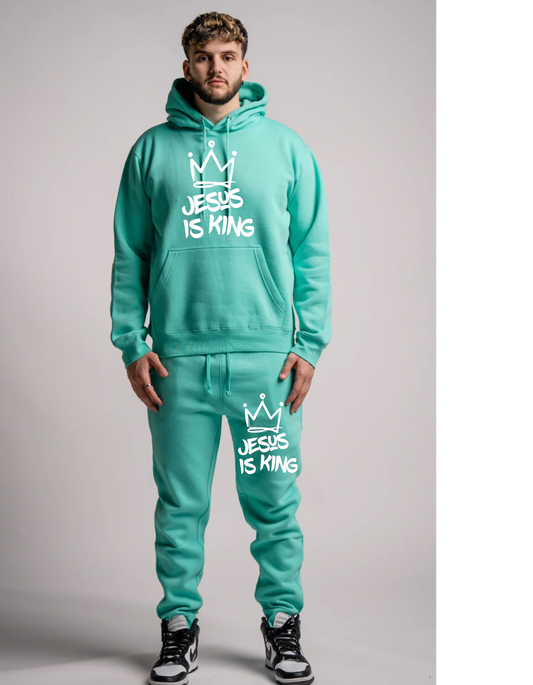 MINT AND WHITE JESUS IS KING SWEATSUIT