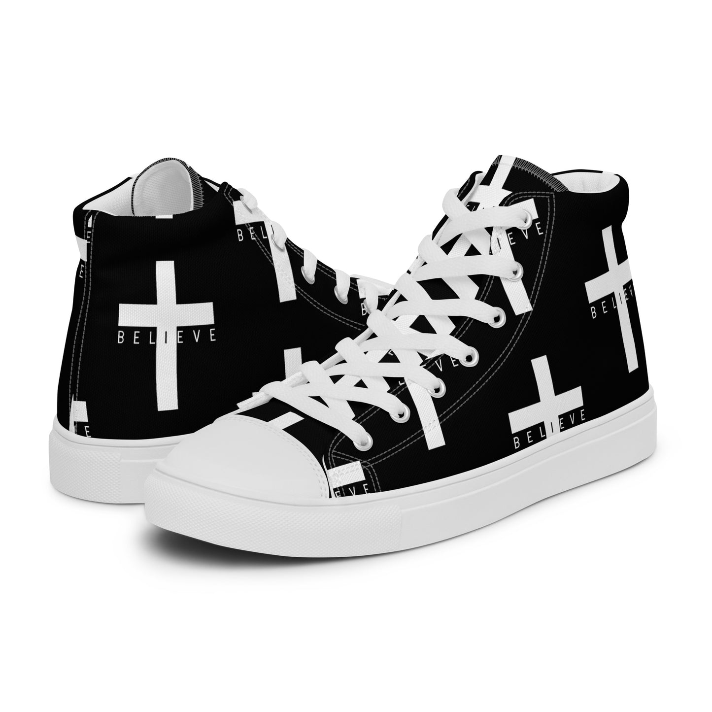 I Believe Black Men’s high top canvas shoes