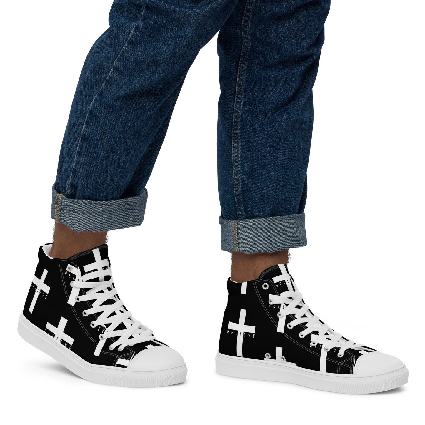 I Believe Black Men’s high top canvas shoes